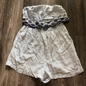 Jessica Simpson Striped Strapless Romper Blue White Eyelet Trim Flawless Summer